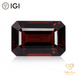 IGI Certified Natural Almandine Garnet | 7.75 Carat Emerald Cut | Dark Orangy Red