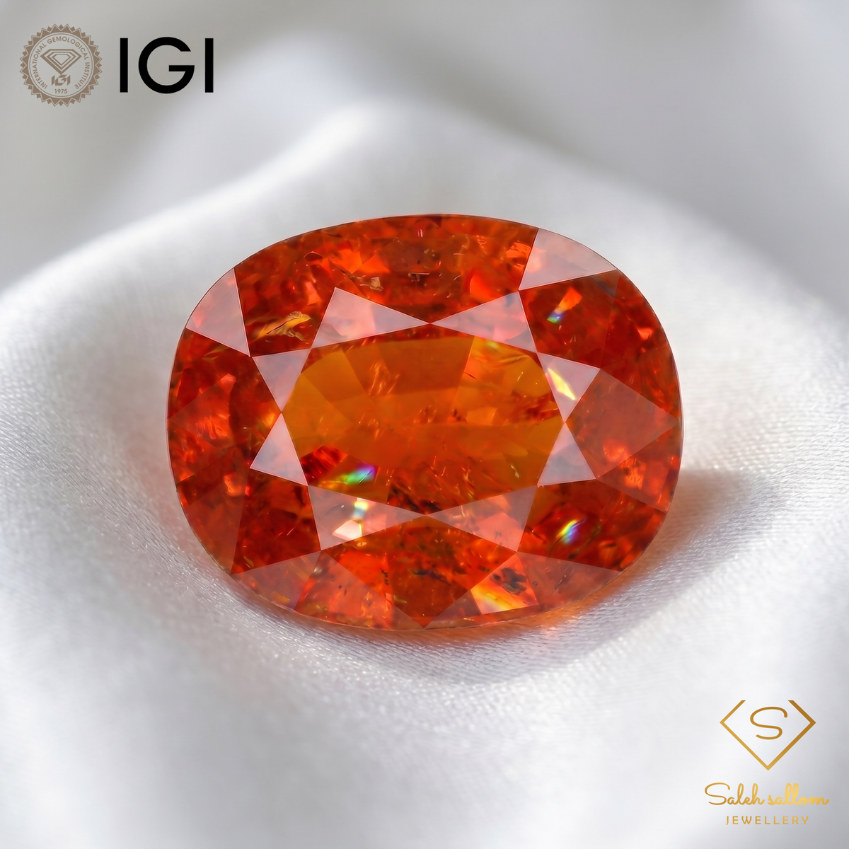 IGI Certified Natural Spessartite Garnet | 10.68 Carat Oval Cut | Brownish Orange