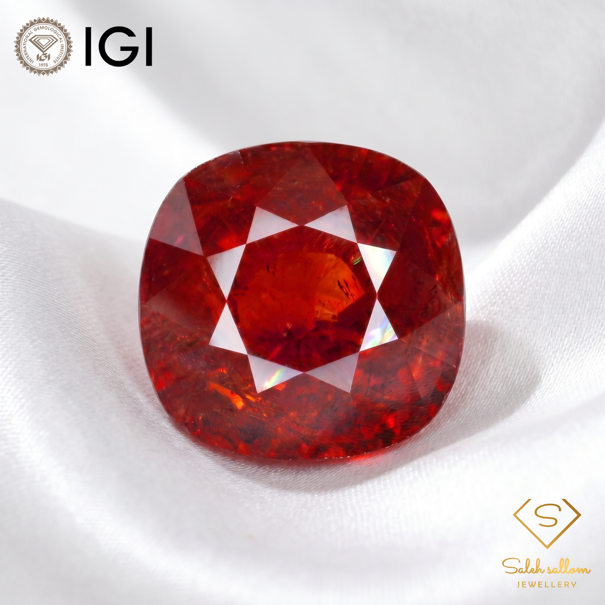 IGI Certified Natural Spessartite Garnet | 7.99 Carat Cushion Cut | Orangy Red