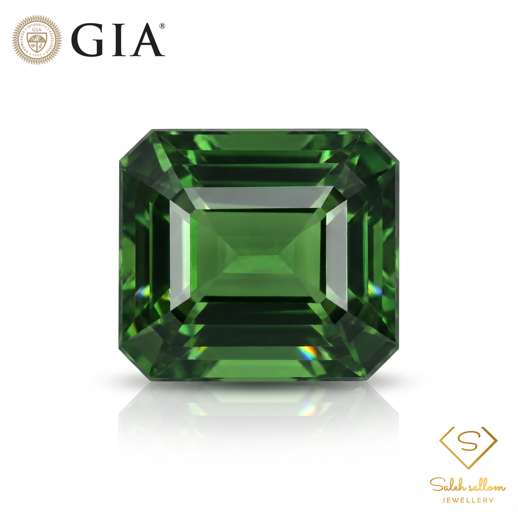 GIA Certified Natural Green Tourmaline | 1.60 Carat Octagonal Step Cut | Vivid Green