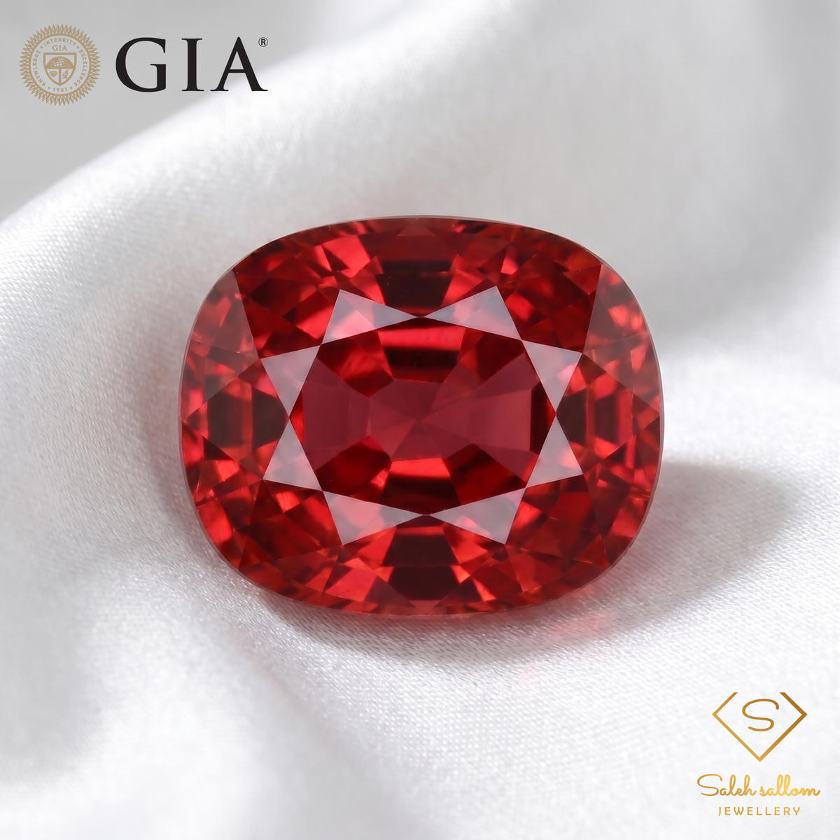 GIA Certified Natural Red-Orange Tourmaline | 3.26 Carat Cushion Cut | Vivid Sunset Glow