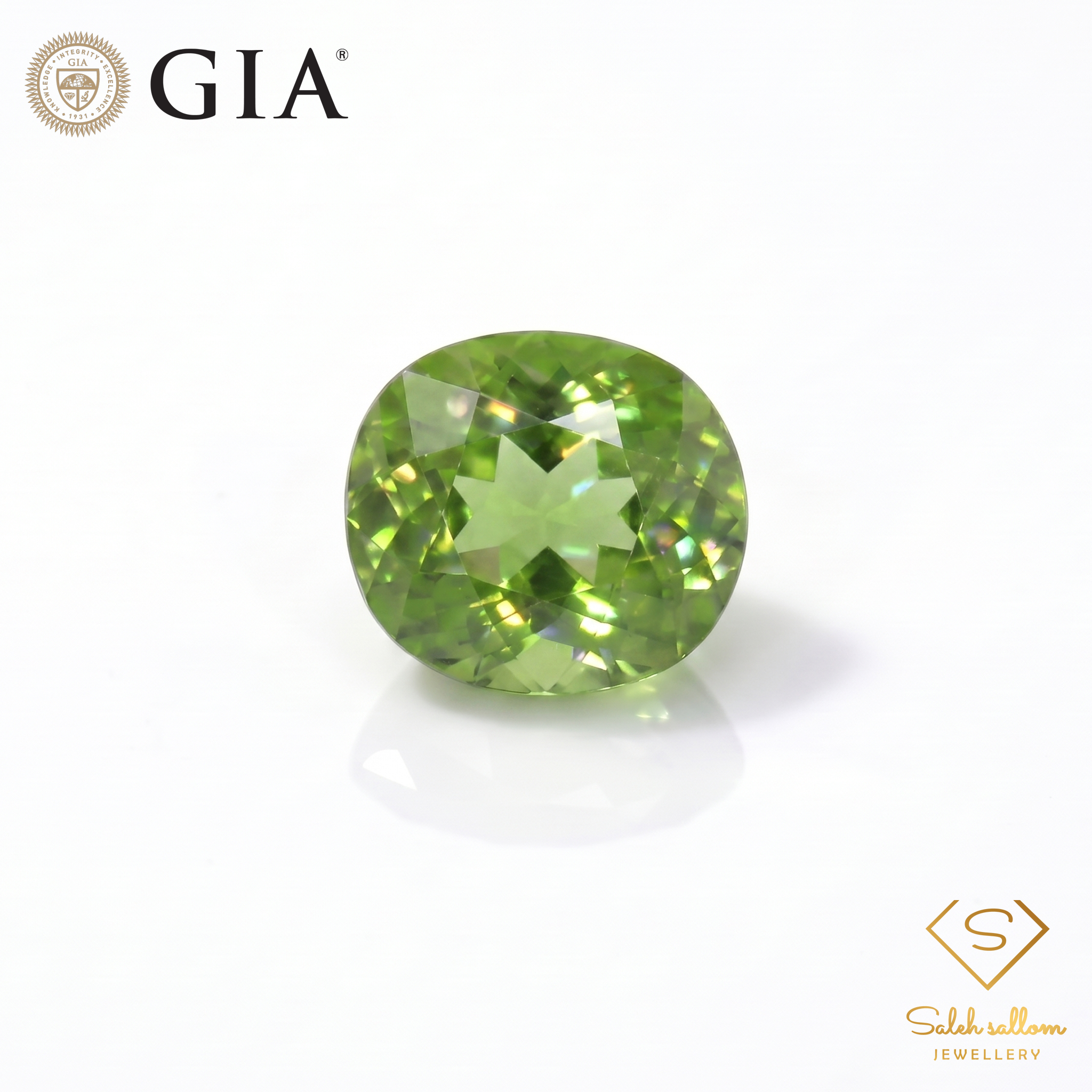 GIA Identified Natural Sphene (Titanite) | 10.61 Carat Cushion Cut | Vivid Yellowish Green Fire Main image