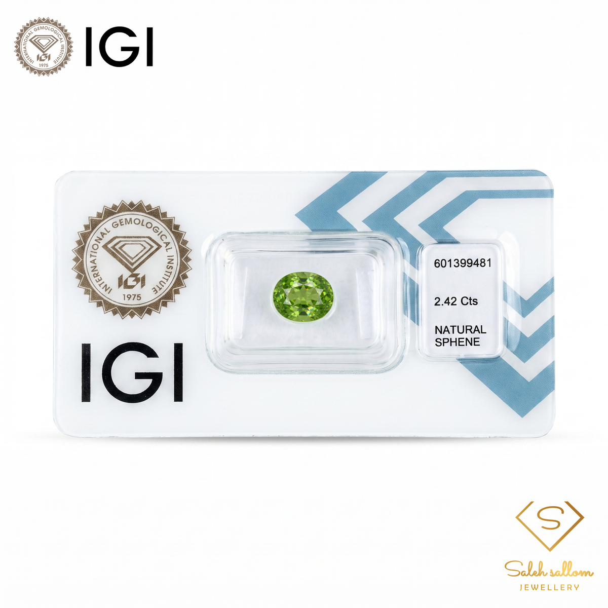 IGI Certified Natural Sphene | 2.42 Carat Oval Cut | Yellowish Green Fire Gemstone