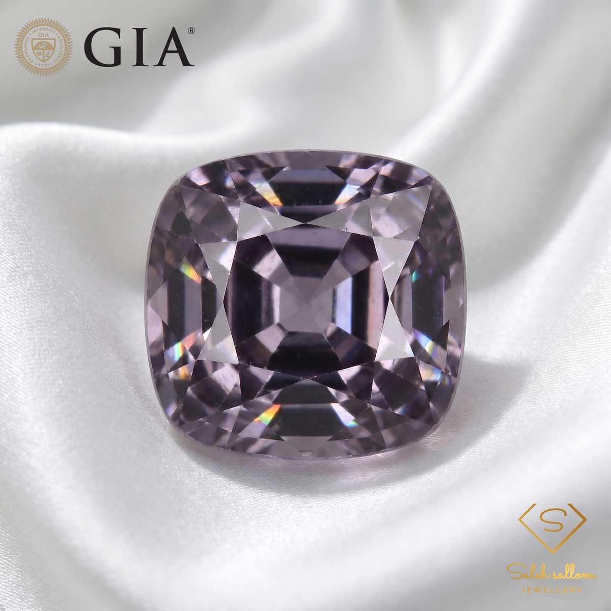 GIA Certified Natural Pinkish Purple Spinel | 1.17 Carat Cushion Cut | Unheated Fine Gemstone-Saleh Sallom