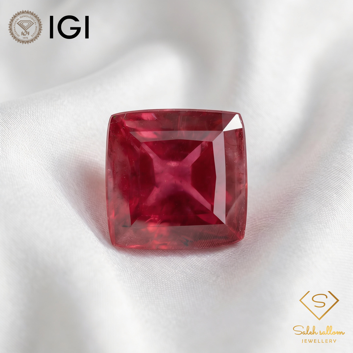 IGI Certified Natural Rubellite Tourmaline | 4.53 Carat Square Cabochon | Rich Purplish Pink Gemstone