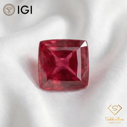 IGI Certified Natural Rubellite Tourmaline | 4.53 Carat Square Cabochon | Rich Purplish Pink Gemstone