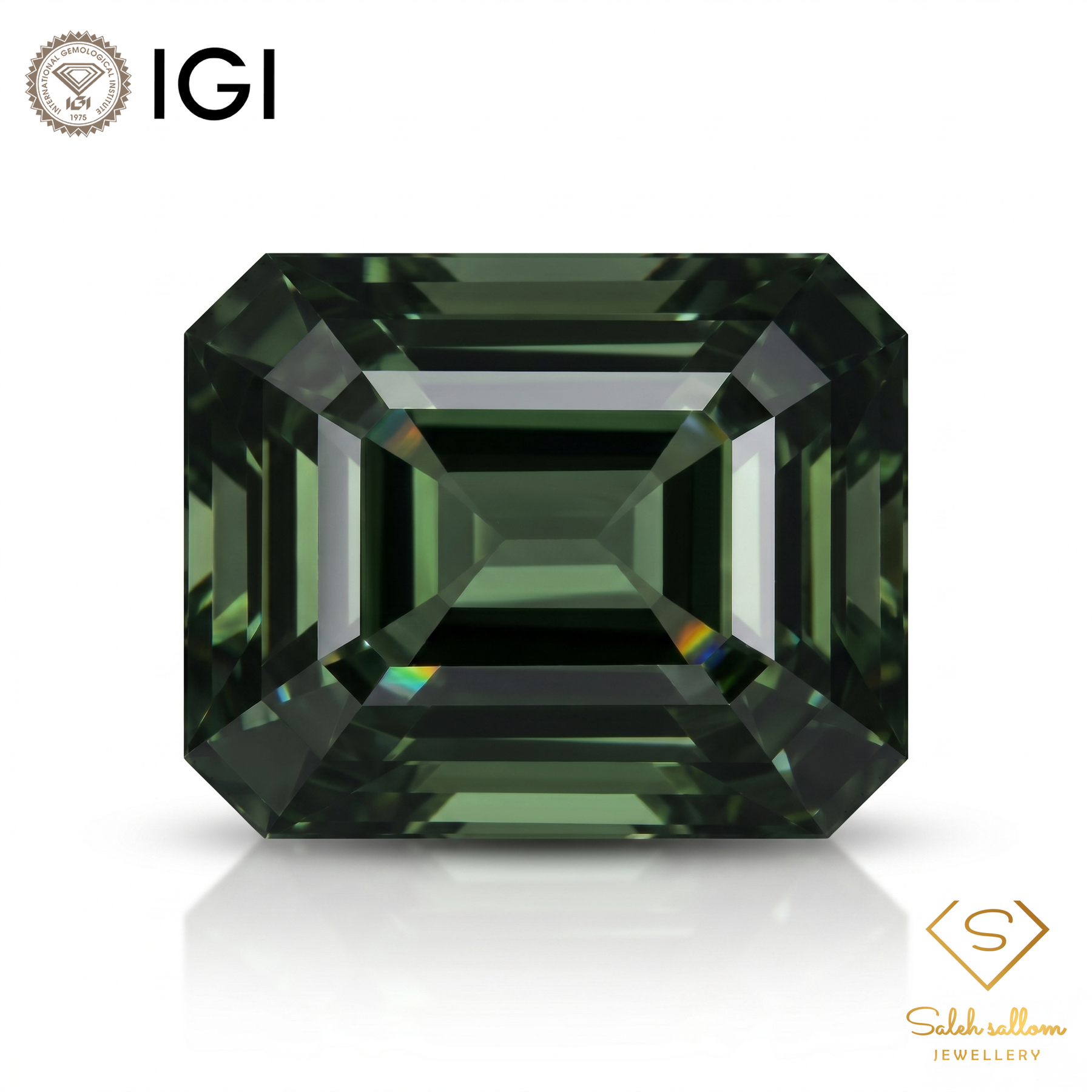 IGI Certified Natural Verdelite Tourmaline | 3.95 Carat Emerald Mixed Cut | Dark Yellowish Green Statement Gemstone