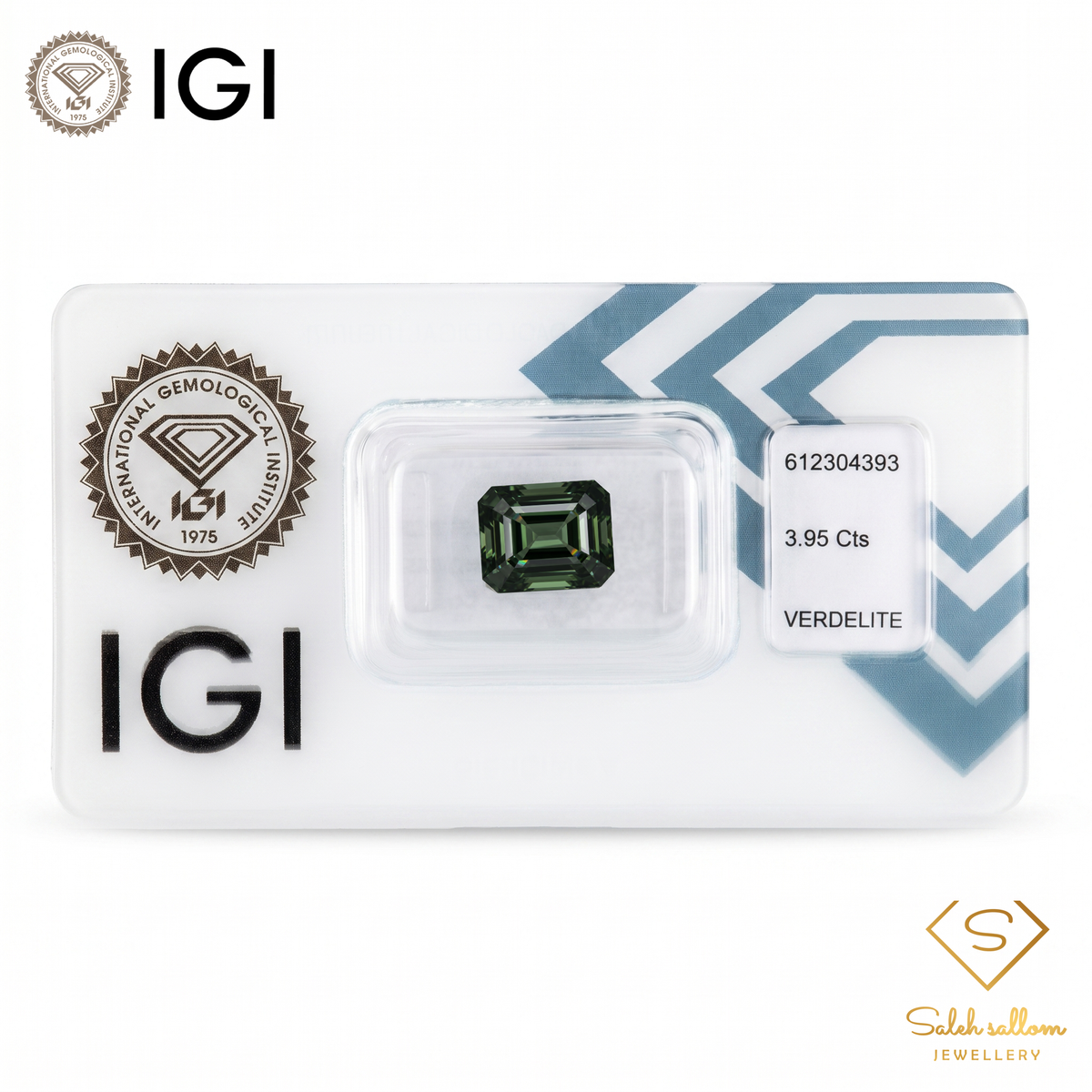 IGI Certified Natural Verdelite Tourmaline | 3.95 Carat Emerald Mixed Cut | Dark Yellowish Green Statement Gemstone