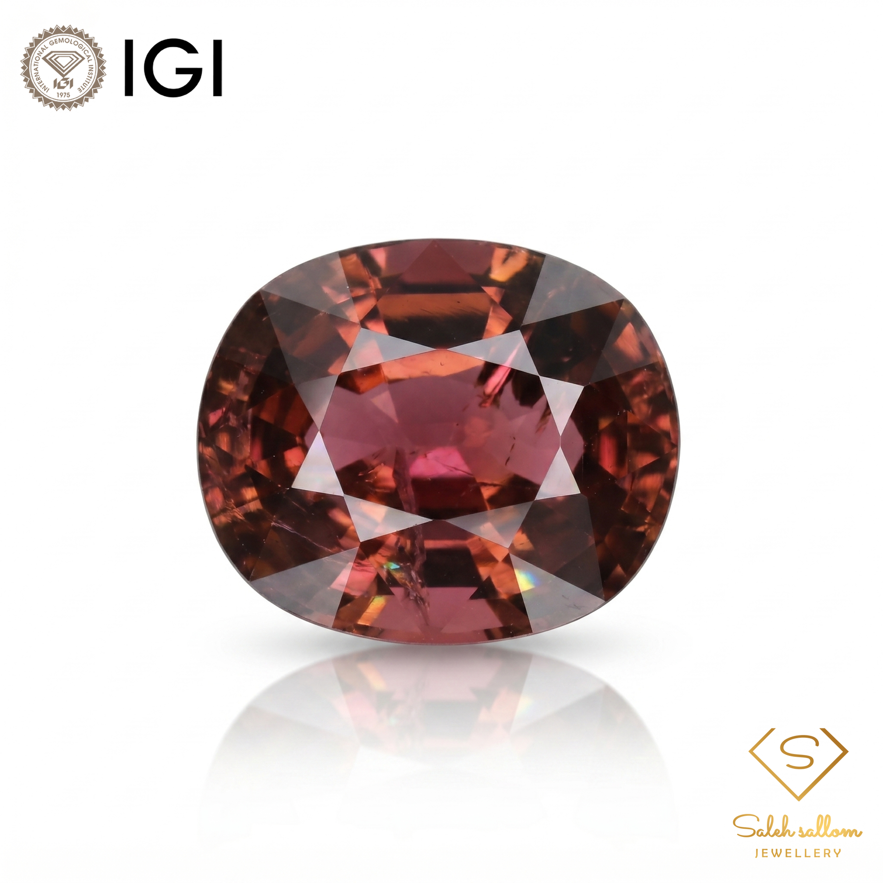 IGI Certified Natural Rubellite Tourmaline | 7.74 Carat Cushion Cut | Reddish Purple Premium Gemstone-Saleh Sallom