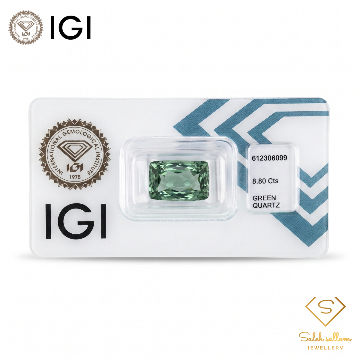 IGI Certified Natural Green Quartz | 8.80 Carat Cushion Cut | Yellowish Green Statement Gemstone