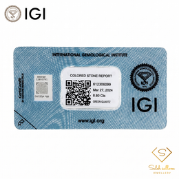 IGI Certified Natural Green Quartz | 8.80 Carat Cushion Cut | Yellowish Green Statement Gemstone