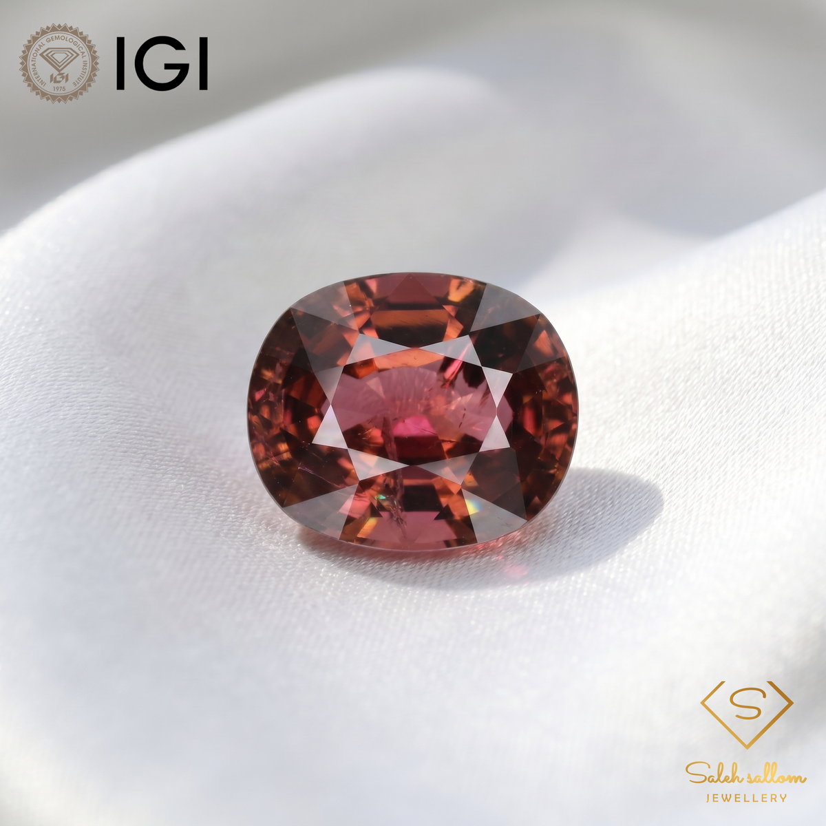 IGI Certified Natural Rubellite Tourmaline | 7.74 Carat Cushion Cut | Reddish Purple Premium Gemstone-Saleh Sallom