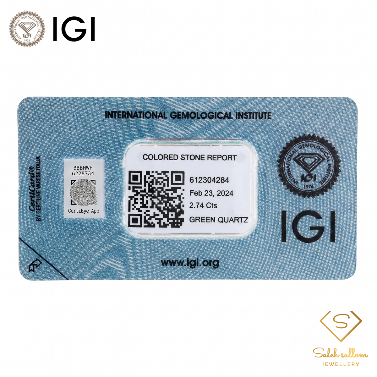 IGI Certified Natural Green Quartz | 2.74 Carat Oval Cut | Deep Green Transparent Gemstone