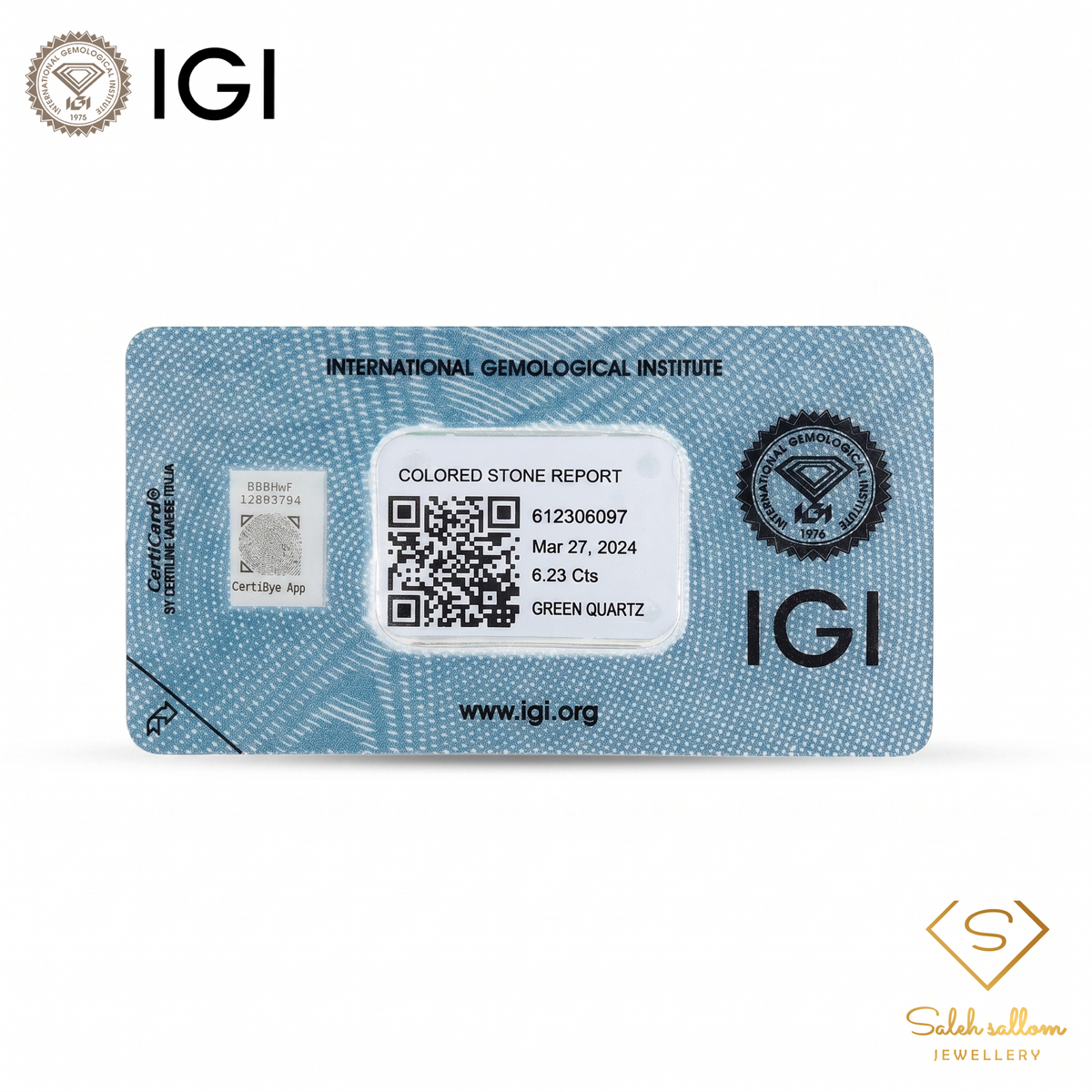 IGI Certified Natural Green Quartz | 6.23 Carat Emerald Cut | Yellowish Green Statement Gemstone-Saleh Sallom