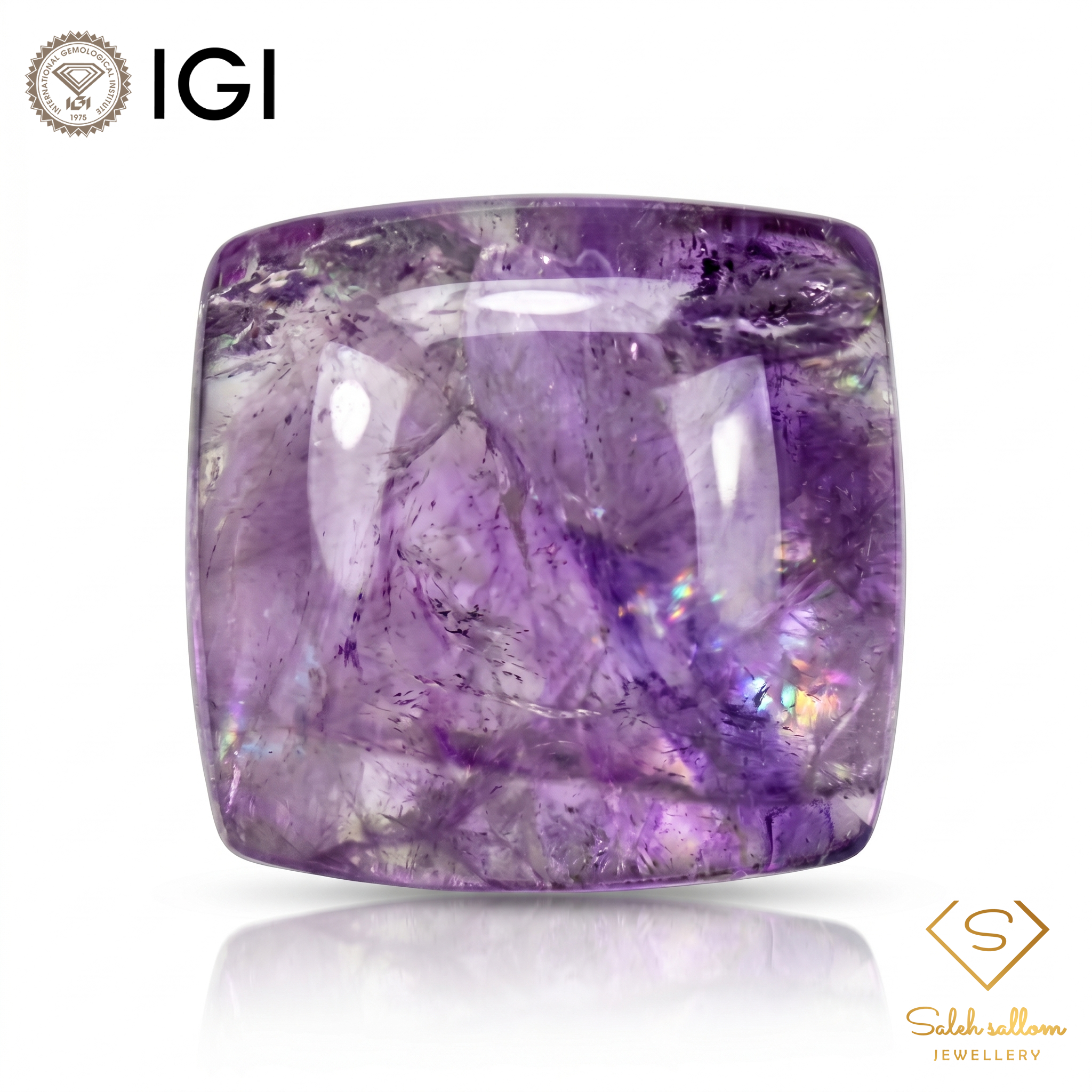 IGI Certified Natural Amethyst Quartz | 21.18 Carat Cushion Cabochon | Artistic Purple Gemstone Main image