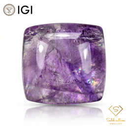 IGI Certified Natural Amethyst Quartz | 21.18 Carat Cushion Cabochon | Artistic Purple Gemstone