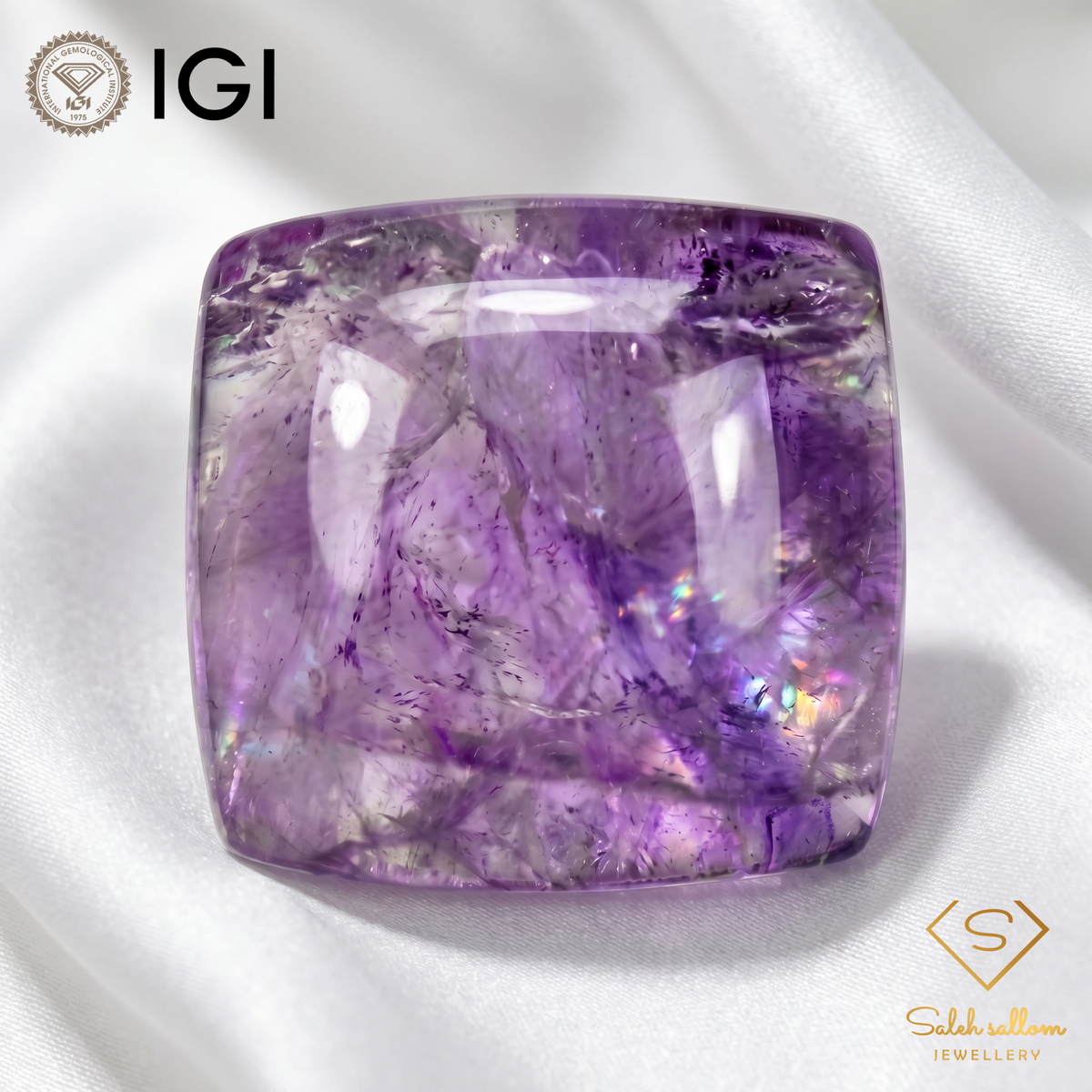 IGI Certified Natural Amethyst Quartz | 21.18 Carat Cushion Cabochon | Artistic Purple Gemstone