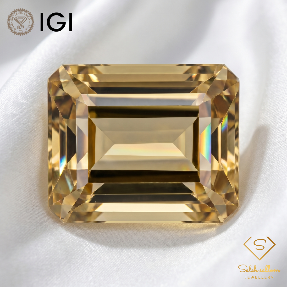 IGI Certified Golden Citrine Quartz | 24.75 Carat Emerald Cut | Statement Luxury Gem