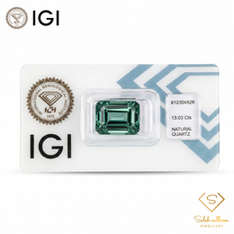 IGI Certified Natural Green Quartz | 13.03 Carat Emerald Cut | Vibrant Green Gemstone