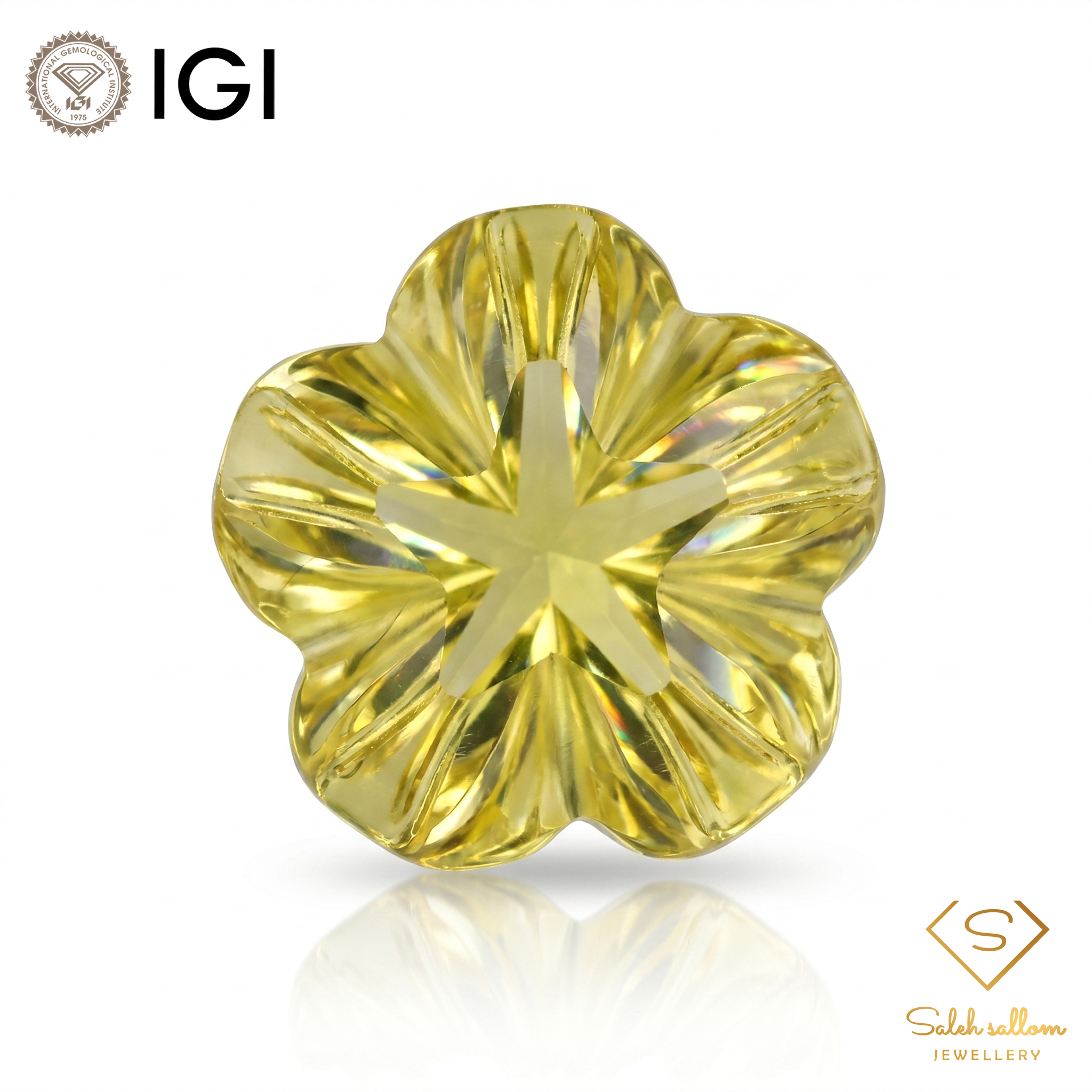 IGI Certified Golden Flower Cut Gem | 12.86 Carat | Designer Statement Stone