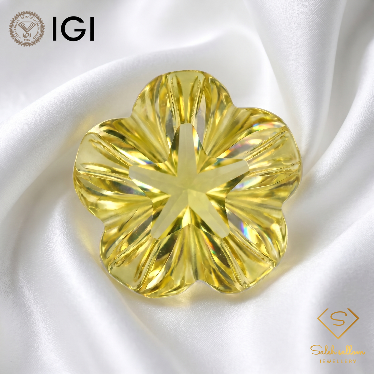IGI Certified Golden Flower Cut Gem | 12.86 Carat | Designer Statement Stone