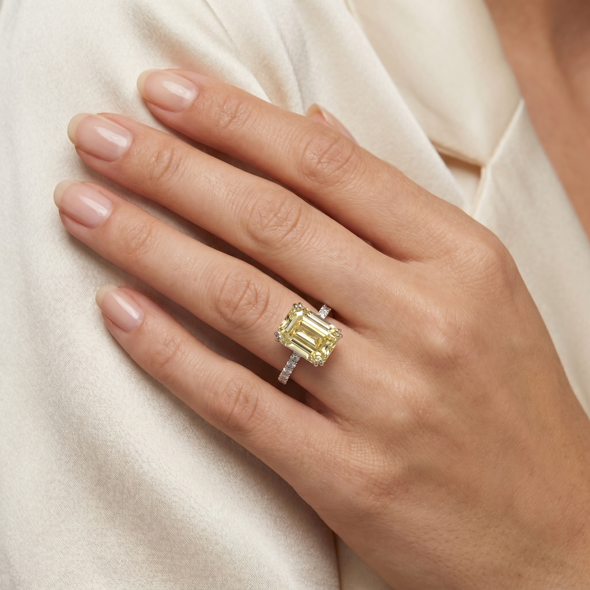 Lab-Grown Yellow Diamond Ring | 5.31 CT Total Diamonds | 18K White Gold Secondary image