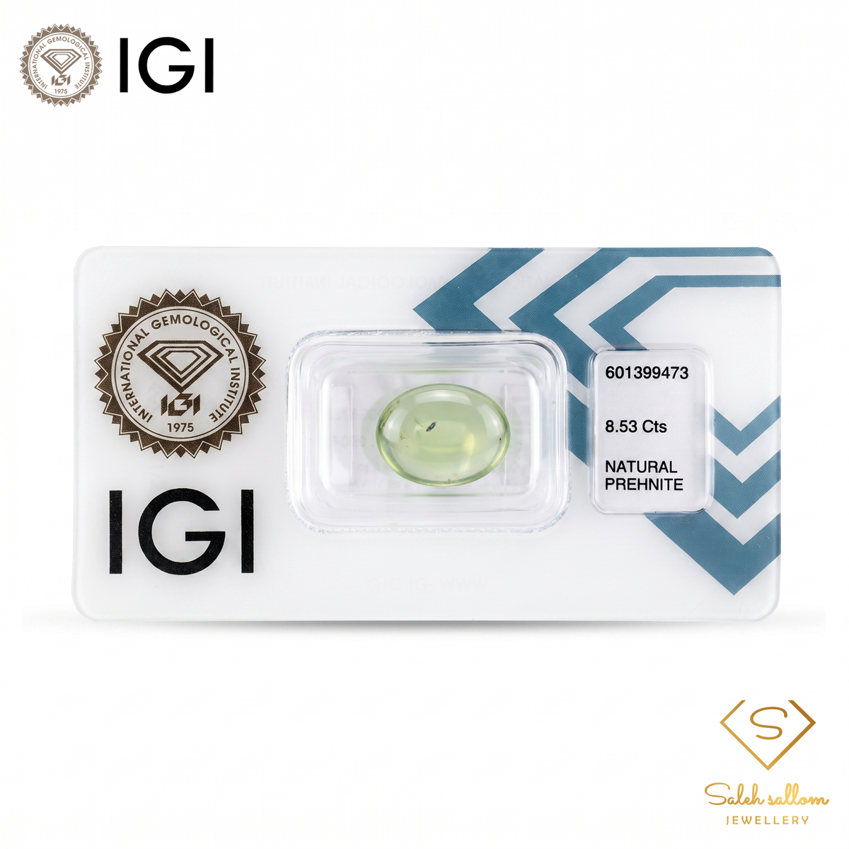 IGI Certified Natural Prehnite | 8.53 Carats Oval Cabochon | Yellowish Green Luxury Gemstone-Saleh Sallom