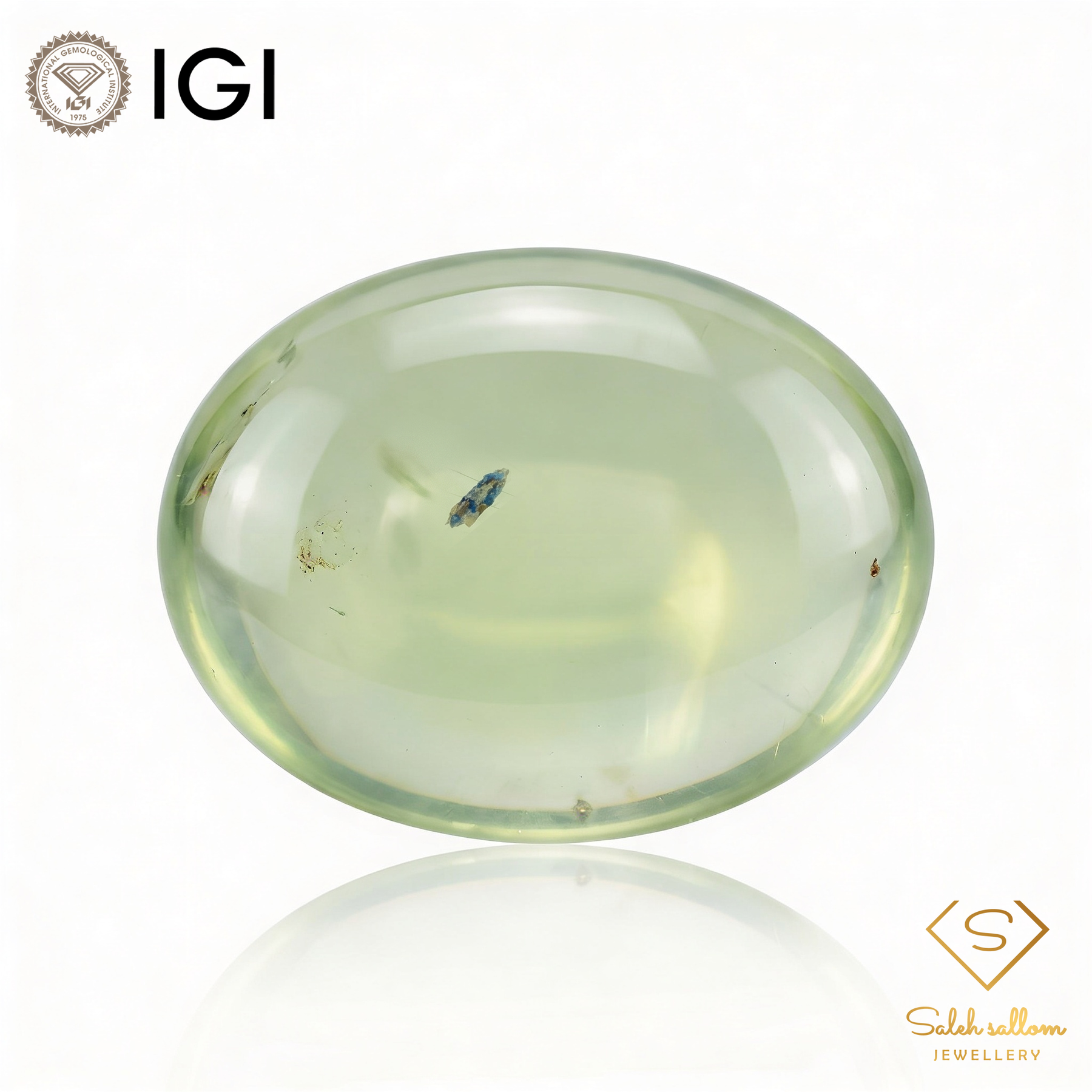 IGI Certified Natural Prehnite | 8.53 Carats Oval Cabochon | Yellowish Green Luxury Gemstone-Saleh Sallom