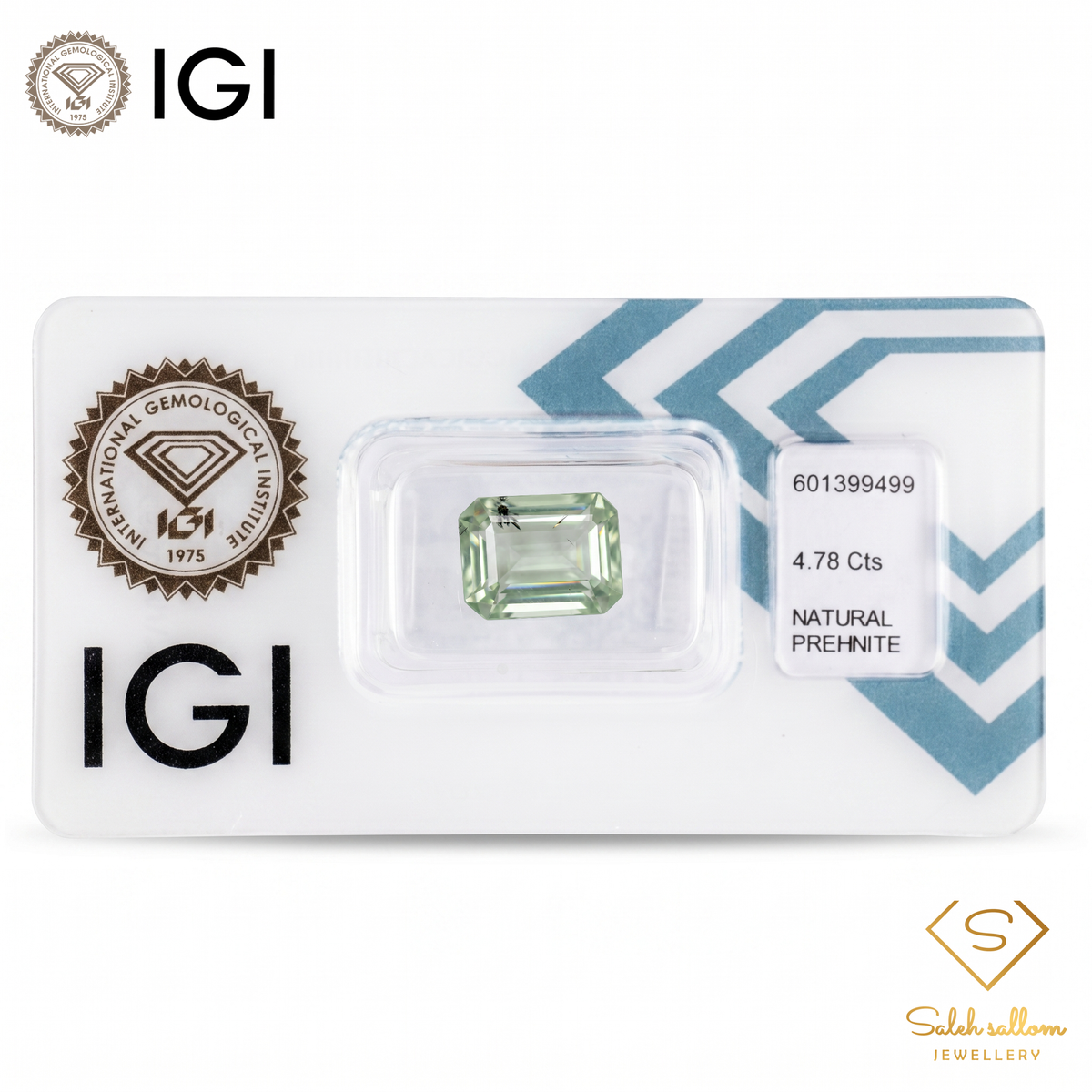 IGI Certified Natural Prehnite | 4.78 Carats Emerald Cut | Yellowish Green Luxury Gemstone-Saleh Sallom
