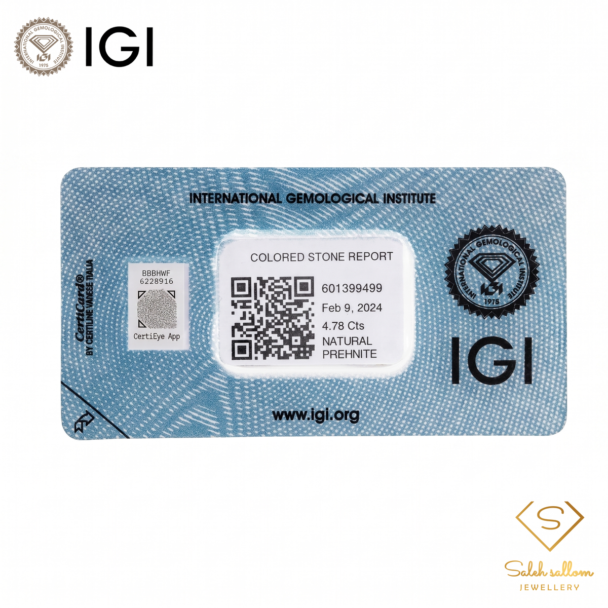 IGI Certified Natural Prehnite | 4.78 Carats Emerald Cut | Yellowish Green Luxury Gemstone-Saleh Sallom