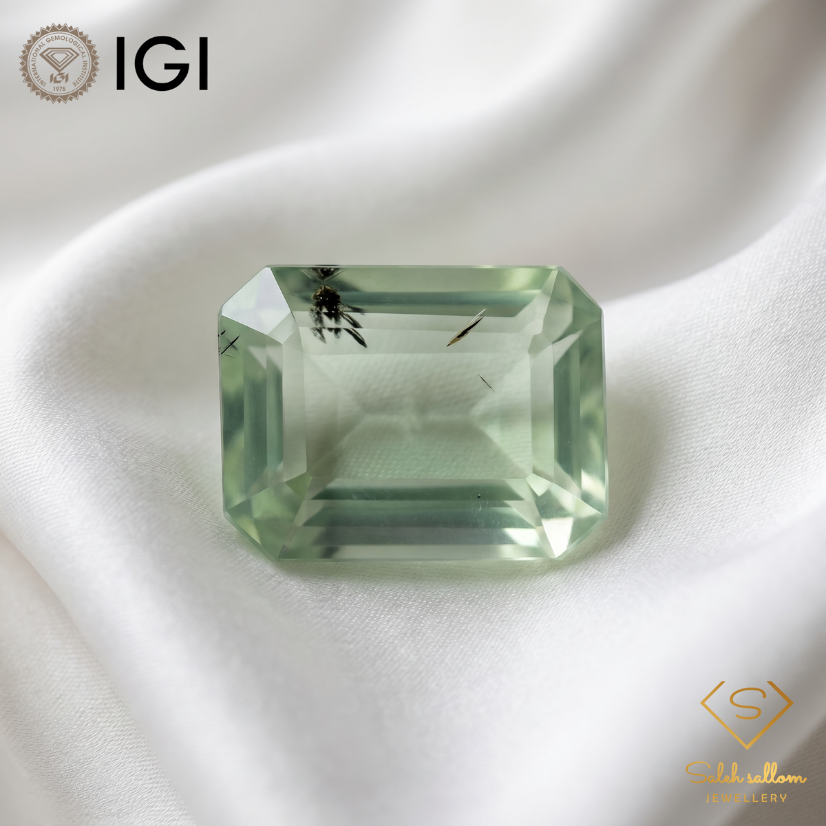 IGI Certified Natural Prehnite | 4.78 Carats Emerald Cut | Yellowish Green Luxury Gemstone-Saleh Sallom