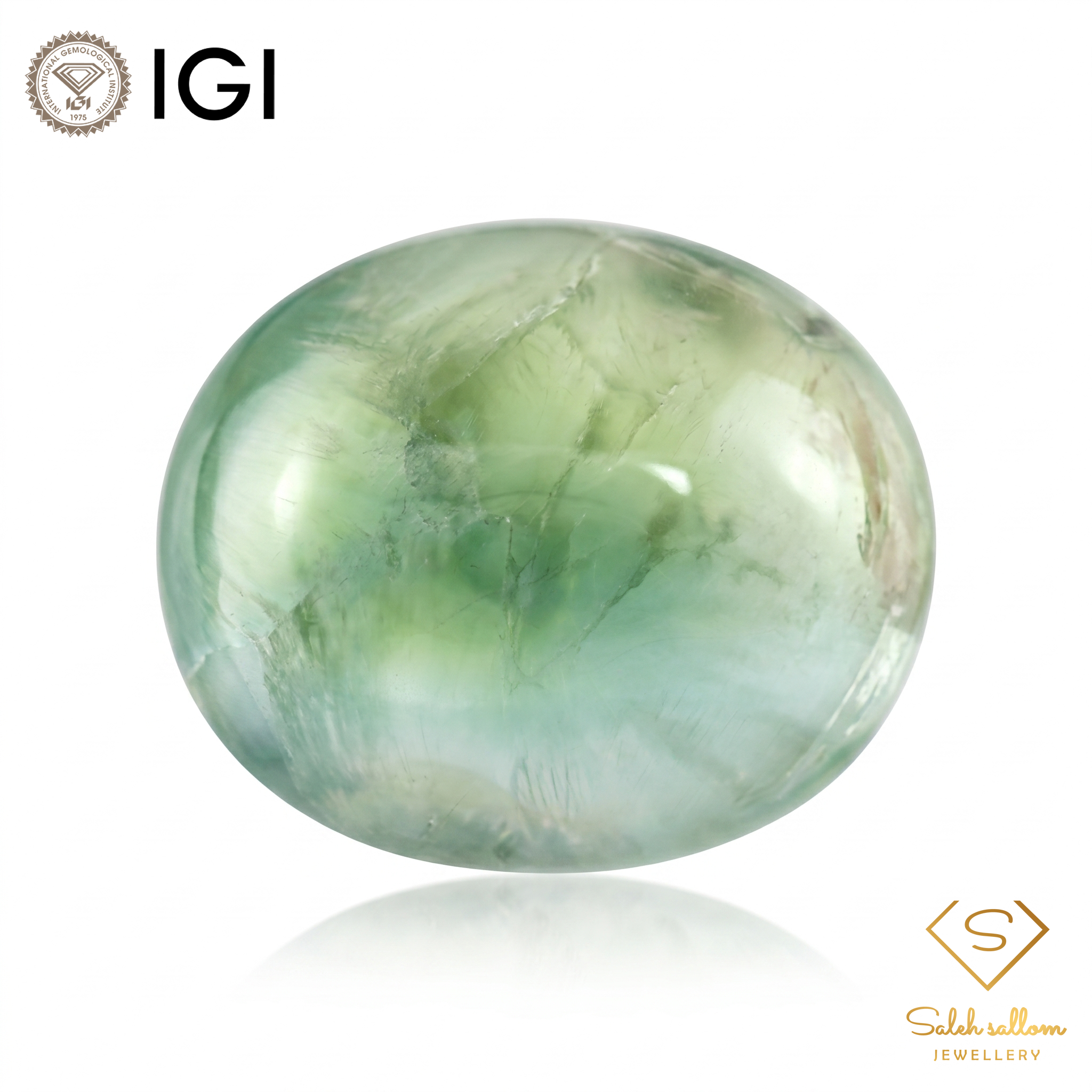 IGI Certified Natural Prehnite | 58.54 Carats Oval Cabochon | Collector Statement Gemstone-Saleh Sallom Main image