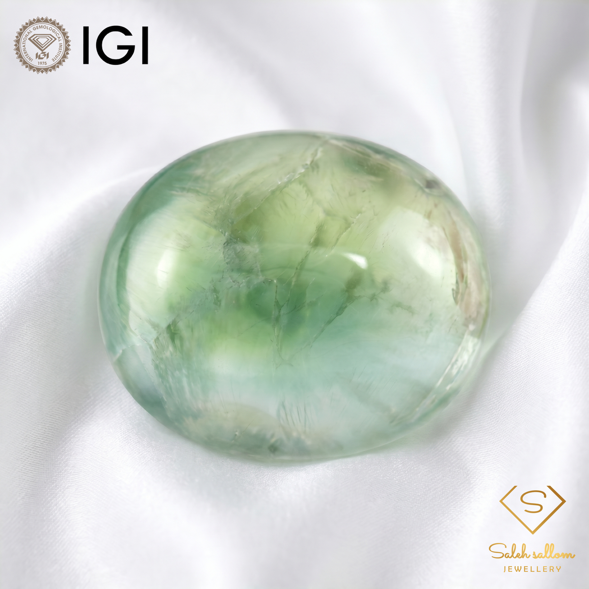 IGI Certified Natural Prehnite | 58.54 Carats Oval Cabochon | Collector Statement Gemstone-Saleh Sallom