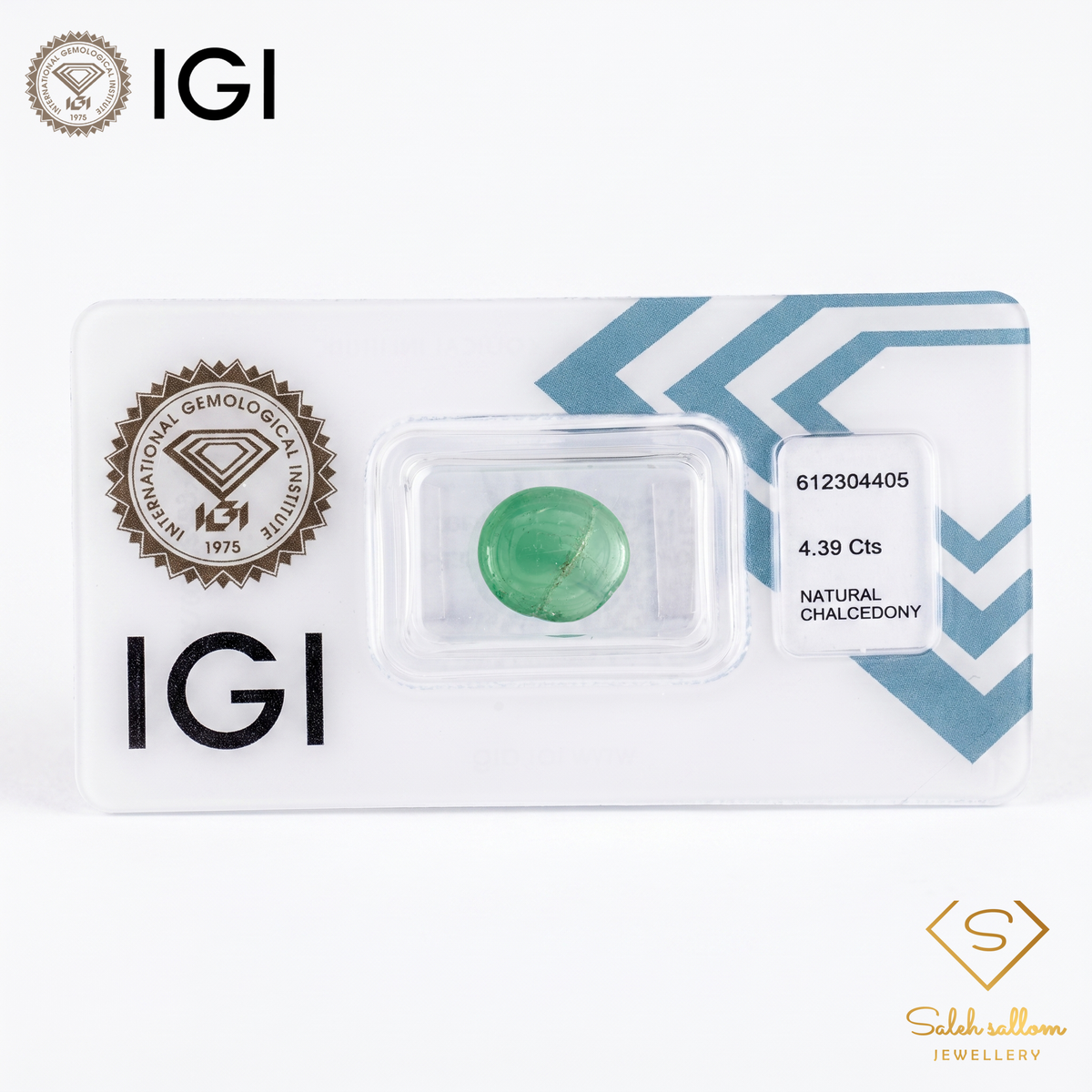 IGI Certified Natural Green Chalcedony | 4.39 Carats Oval Cabochon | Elegant Collector Gemstone-Saleh Sallom