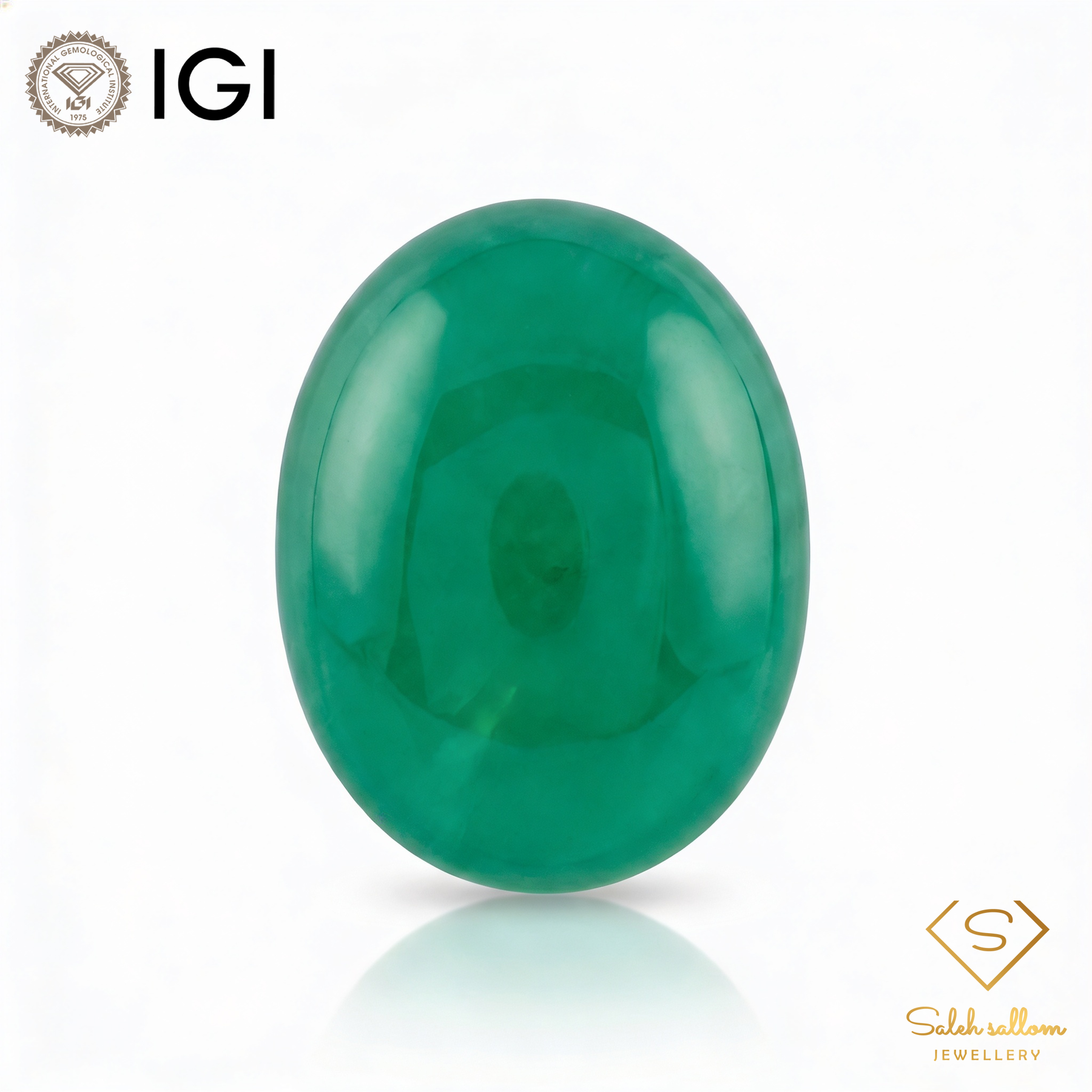 IGI Certified Vivid Green Cabochon Gem | 5.69 Carat | Soft Glow Luxury Stone-Saleh Sallom
