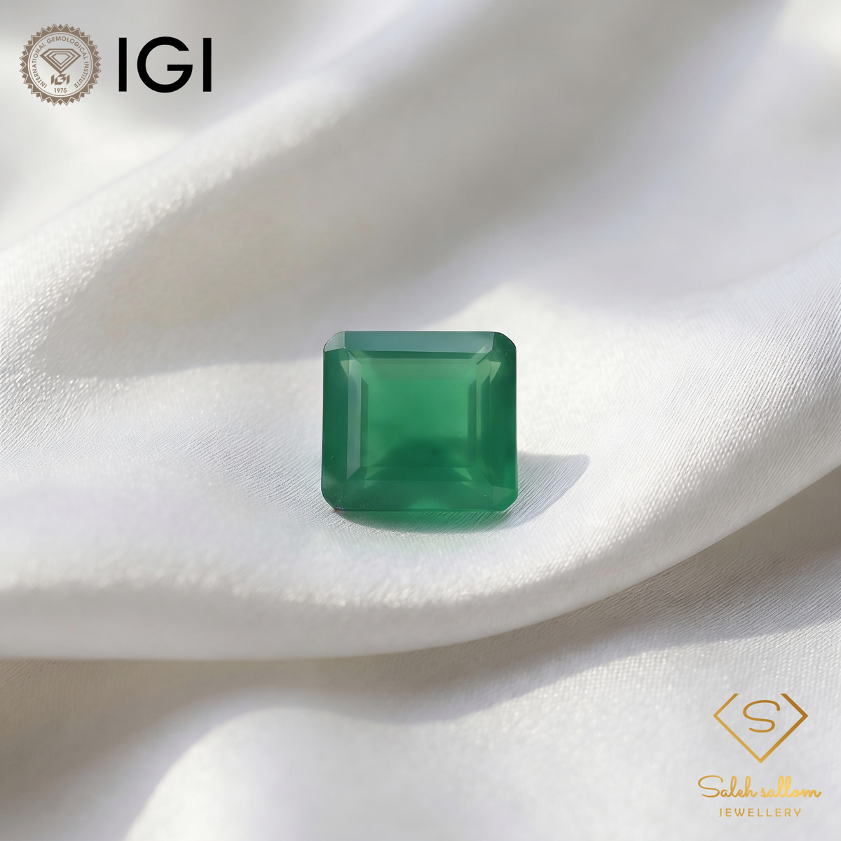 IGI Certified Natural Green Chalcedony | 10.16 Carats Emerald Cut | Architectural Luxury Gemstone-Saleh Sallom