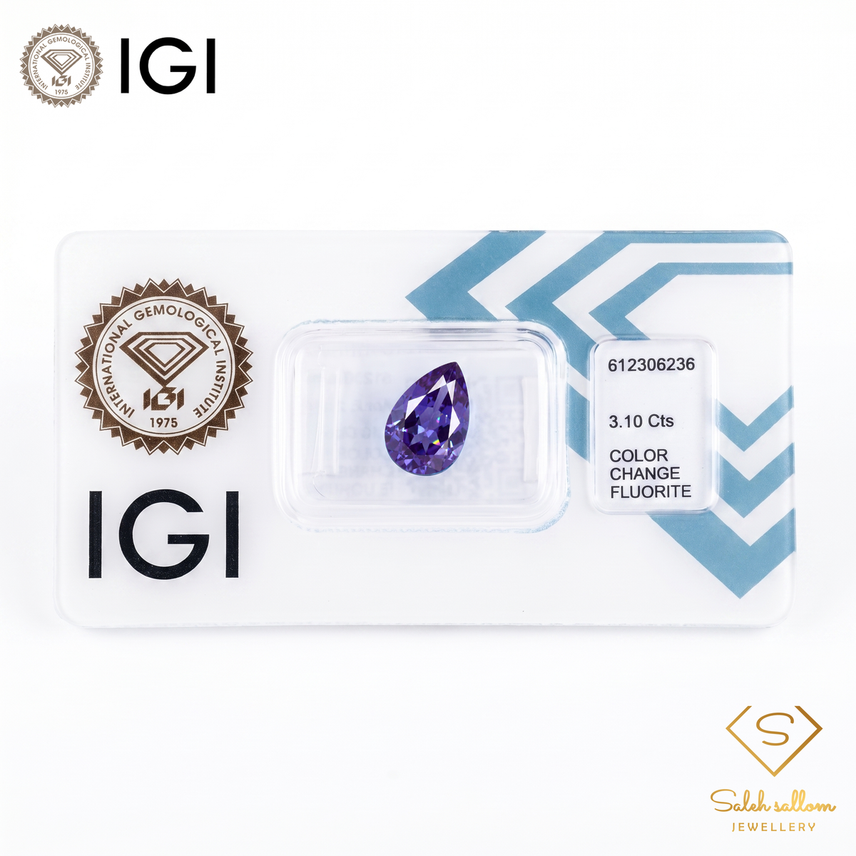 IGI Certified Natural Color Change Fluorite | 3.10 Carats Pear Mixed Cut | Blue to Purple Collector Gemstone-Saleh Sallom