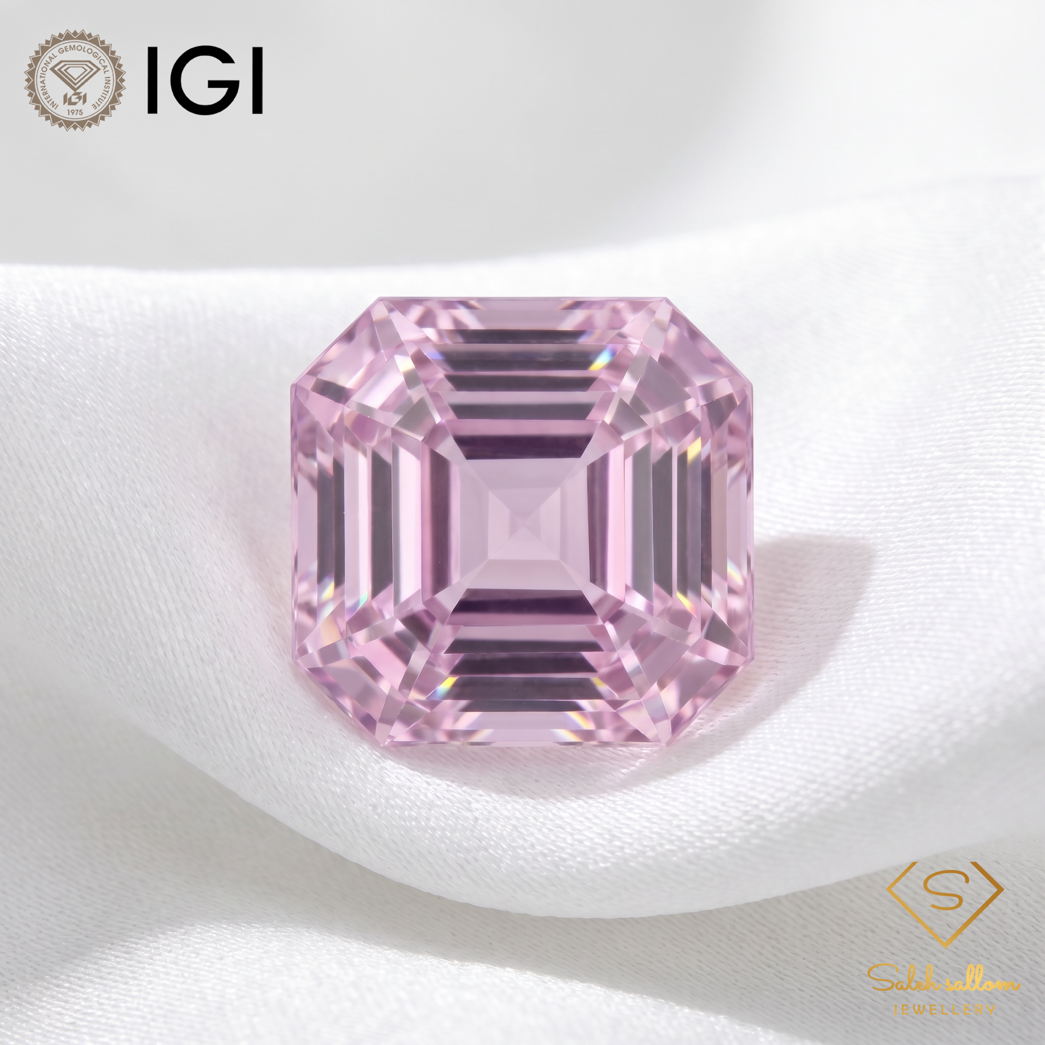 IGI Certified Natural Kunzite | 12.26 Carats Square Emerald Cut | Violetish Pink Luxury Gemstone-Saleh Sallom Main image