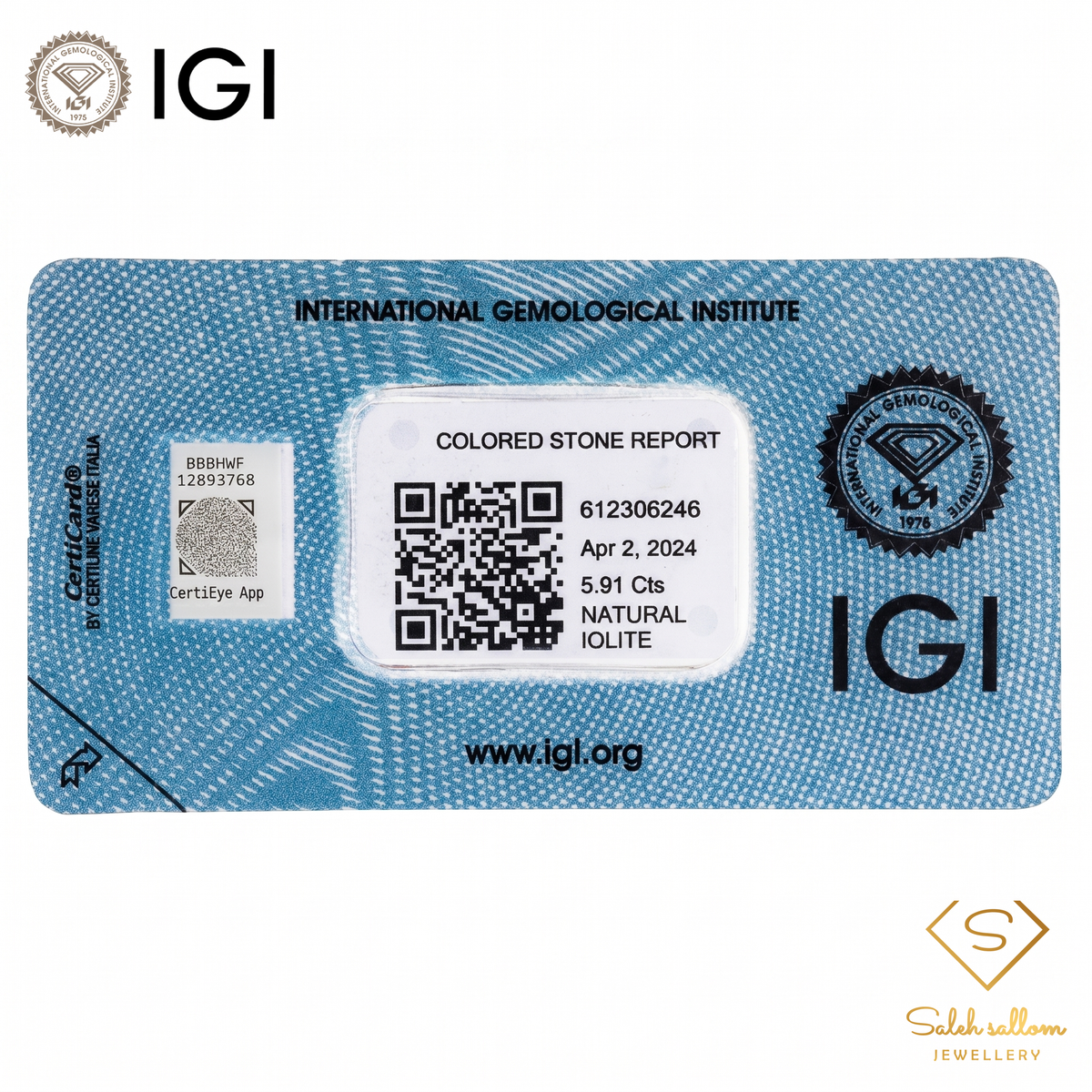 IGI Certified Natural Iolite | 5.91 Carats Cushion Mixed Cut | Bluish Violet Luxury Gemstone-Saleh Sallom
