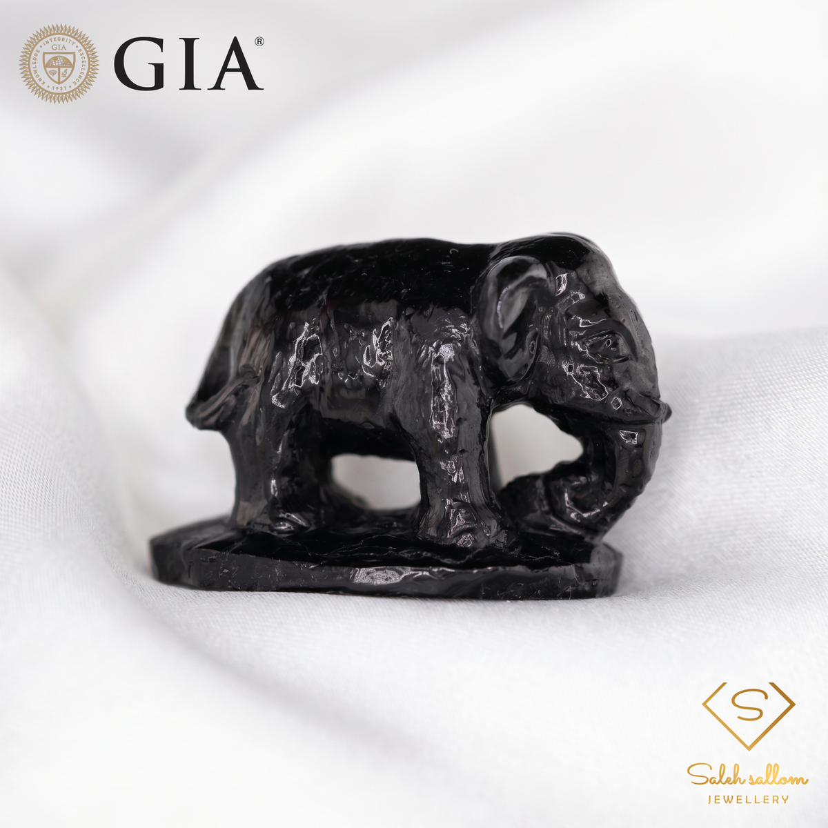 81.40 Ct Natural Black Tourmaline Elephant Carving | GIA Reported Tourmaline Sculpture | Hand-Carved Gemstone Artwork