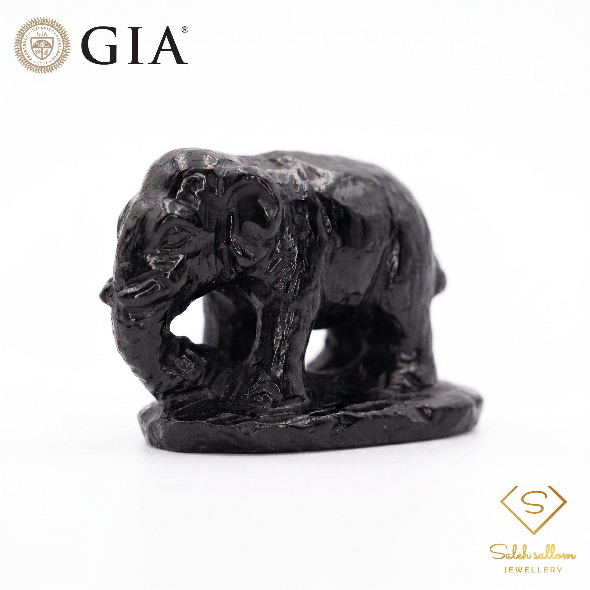 81.40 Ct Natural Black Tourmaline Elephant Carving | GIA Reported Tourmaline Sculpture | Hand-Carved Gemstone Artwork Main image