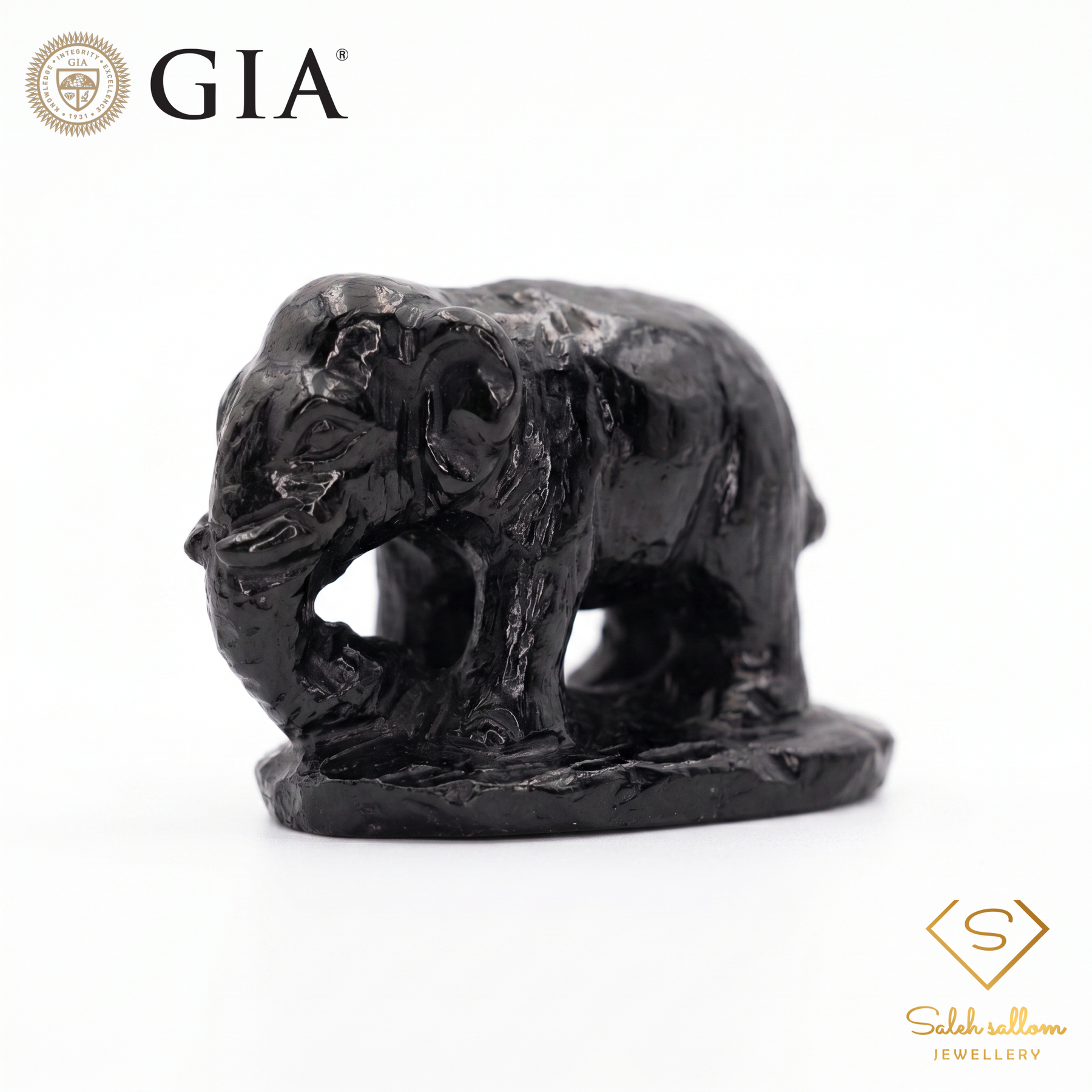 81.40 Ct Natural Black Tourmaline Elephant Carving | GIA Reported Tourmaline Sculpture | Hand-Carved Gemstone Artwork