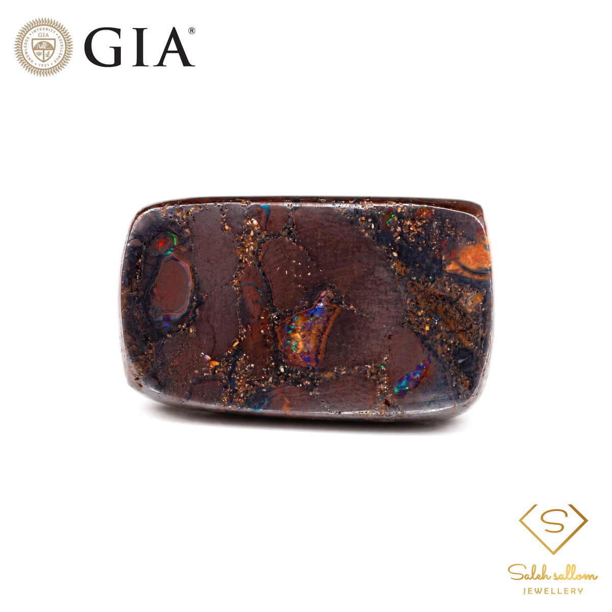 GIA Certified Natural Boulder Opal | 39.89 Carats Round-Cornered Rectangular Tablet | Displaying Play of Color-Saleh Sallom