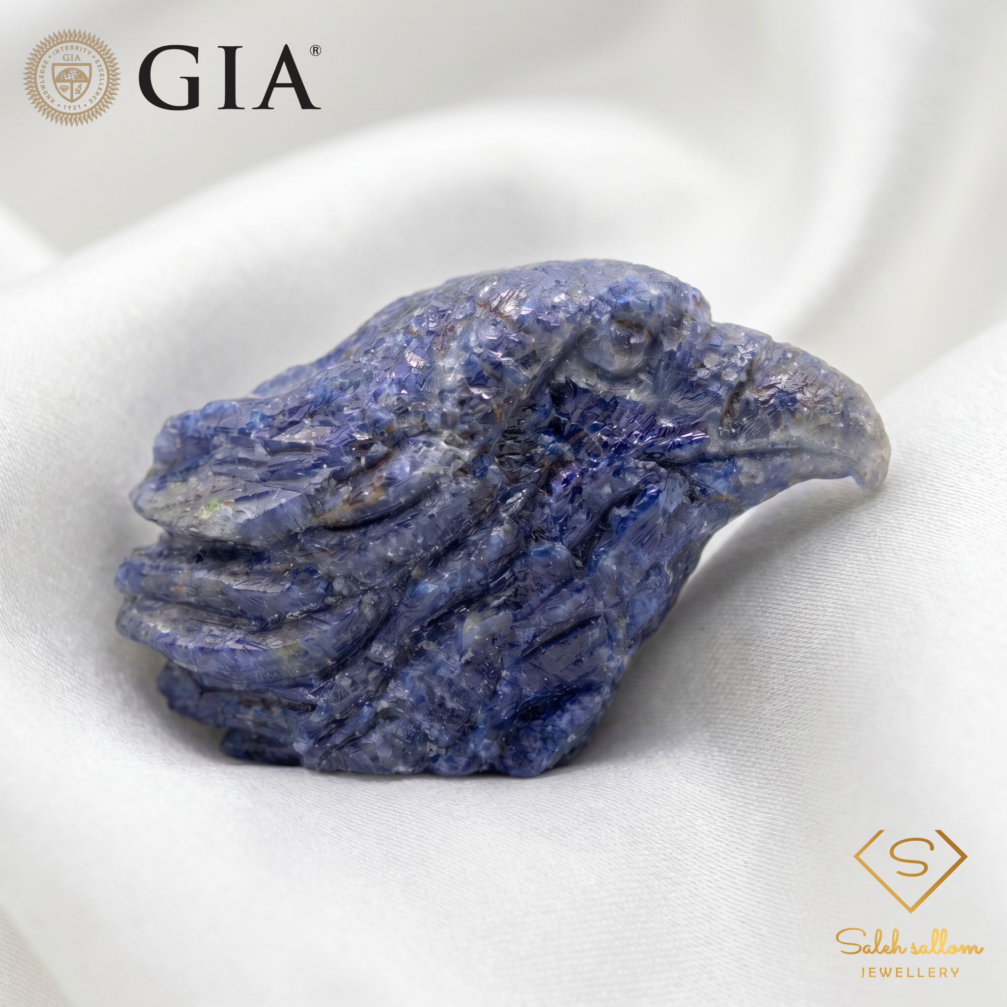 212.80 Ct Natural Blue Sapphire Eagle Carving – GIA Certified Unheated Sapphire Sculpture Secondary image