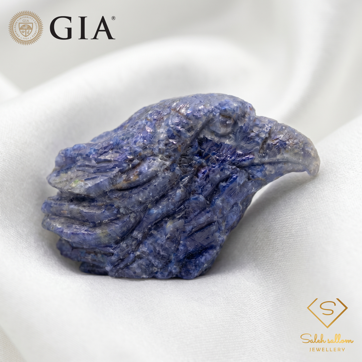 212.80 Ct Natural Blue Sapphire Eagle Carving – GIA Certified Unheated Sapphire Sculpture