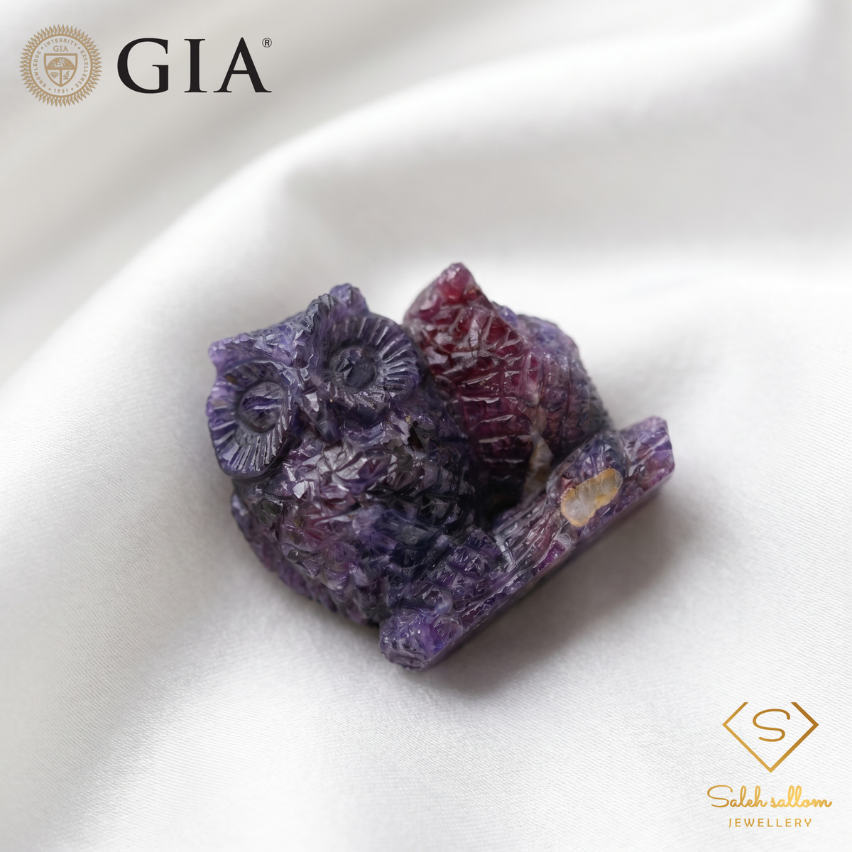78.09 Ct Natural Unheated Purple Sapphire Carving – GIA Certified Natural Corundum Sculpture