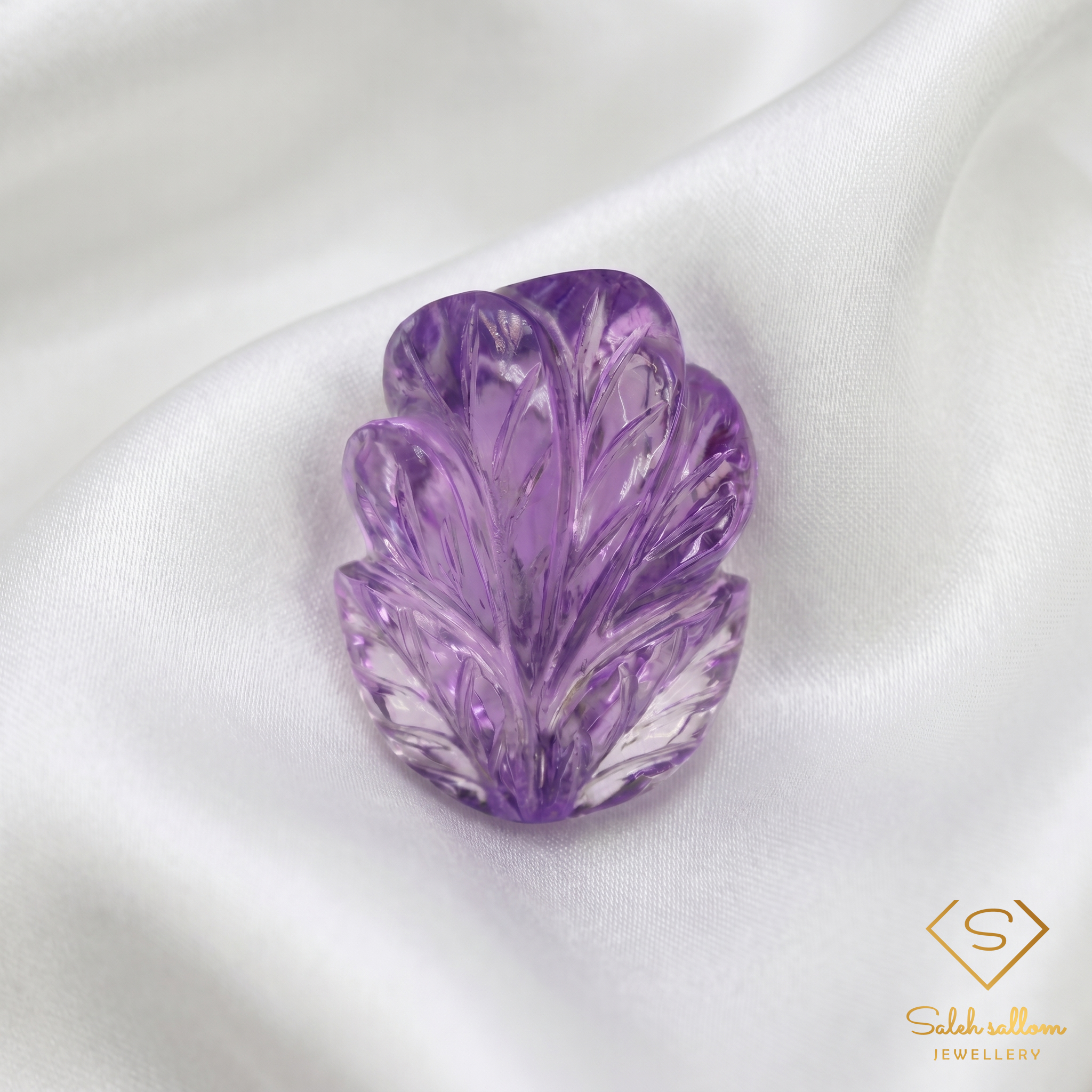25.68 Ct Natural Amethyst Leaf Carving | Hand-Carved Purple Quartz Gemstone Artwork Secondary image