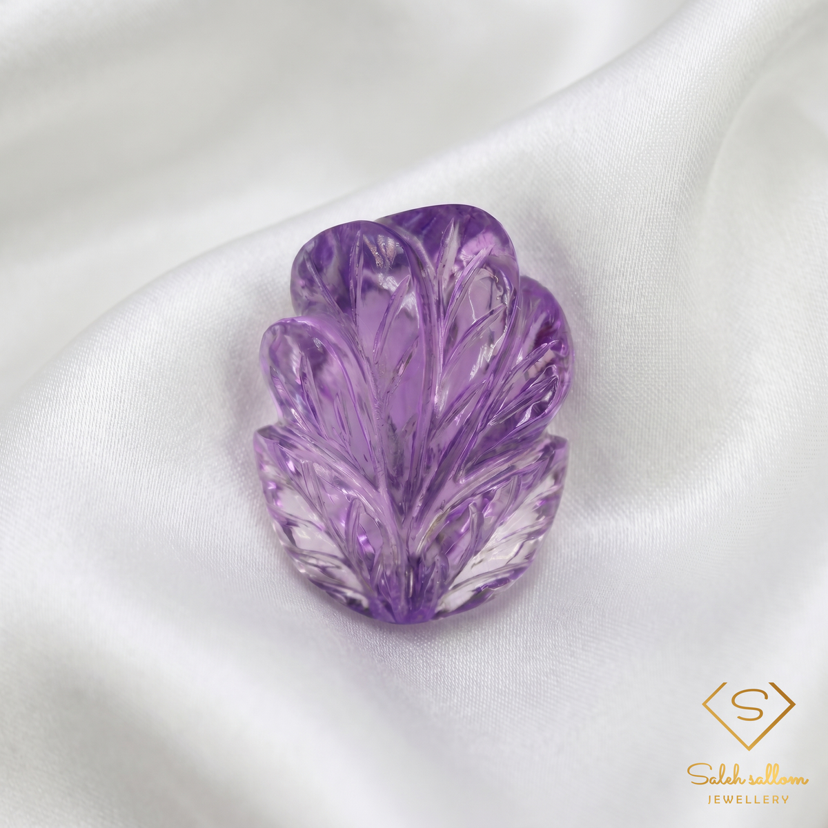 25.68 Ct Natural Amethyst Leaf Carving | Hand-Carved Purple Quartz Gemstone Artwork