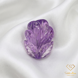 25.68 Ct Natural Amethyst Leaf Carving | Hand-Carved Purple Quartz Gemstone Artwork