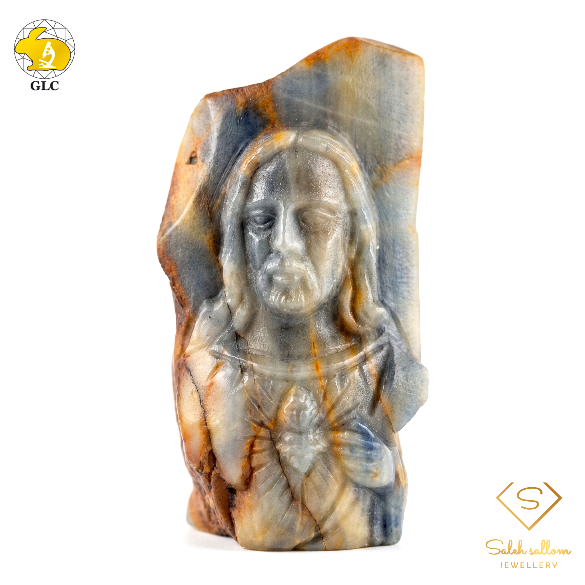 394.41 Ct Natural Unheated Sapphire Religious Carving | Certified Blue Sapphire Sculpture | Collector Gemstone Artwork Main image